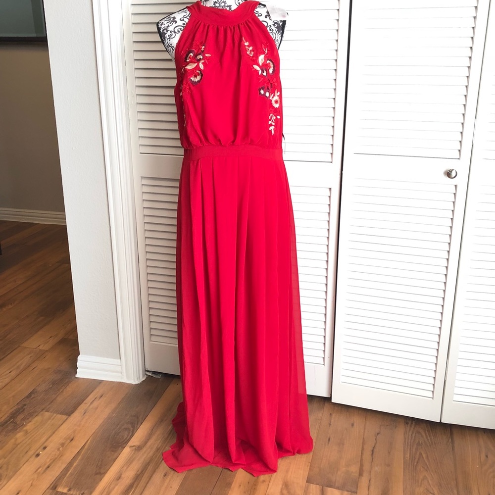 New York & Company Large Red Embroidery Maxi Dress